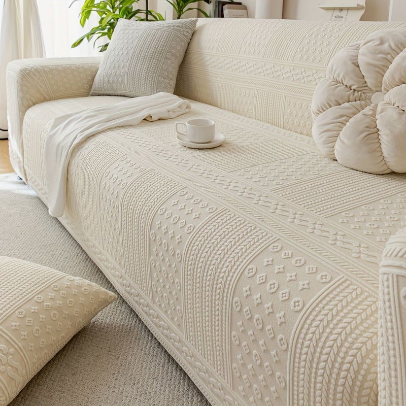 Coffee 3 Seater Bohemian Stick Jacquard Sofa Cover Elastic Solid Color Protective Cover - Image 1