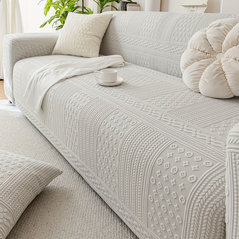 Coffee 3 Seater Bohemian Stick Jacquard Sofa Cover Elastic Solid Color Protective Cover - Image 2