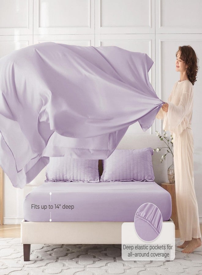 MUXHOMO 7 Pieces Queen Comforter Set, Seersucker Bed in a Bag Queen Size, All Season Luxury Bedding Set with Comforter, Flat Sheet, Fitted Sheet, Pillowcases & Shams, Lavender - Image 3