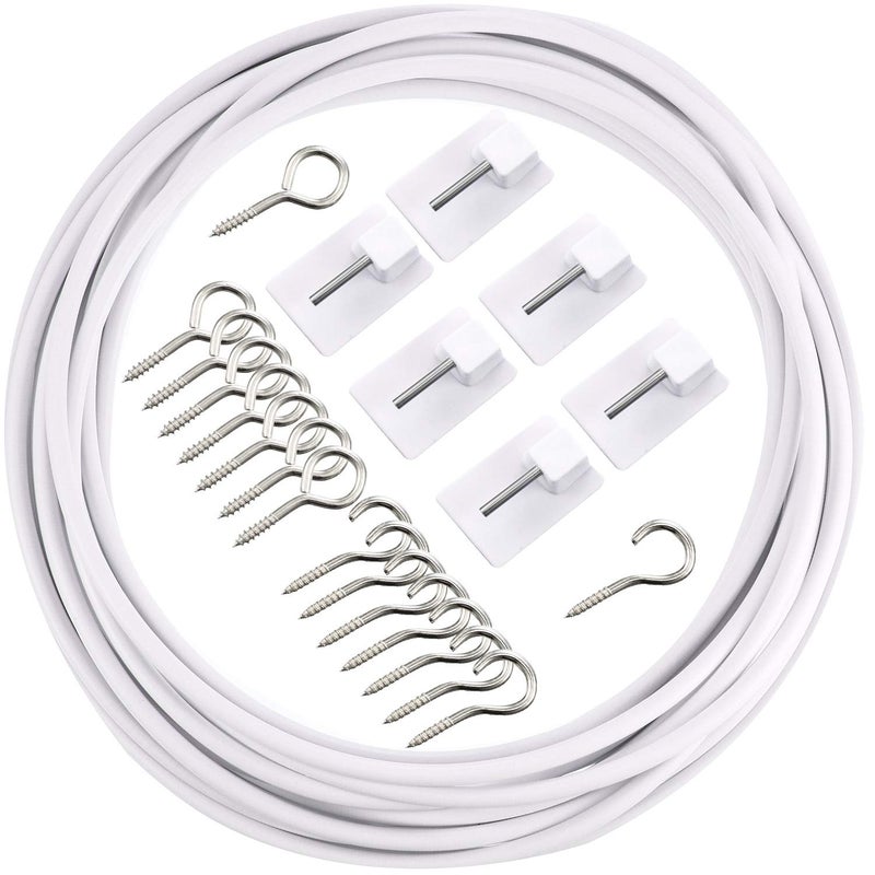 Shappy Curtain Wire with SelfAdhesive Hooks Hooks and Eyes for Net Curtain Rod6 Meters 8 Pairs
