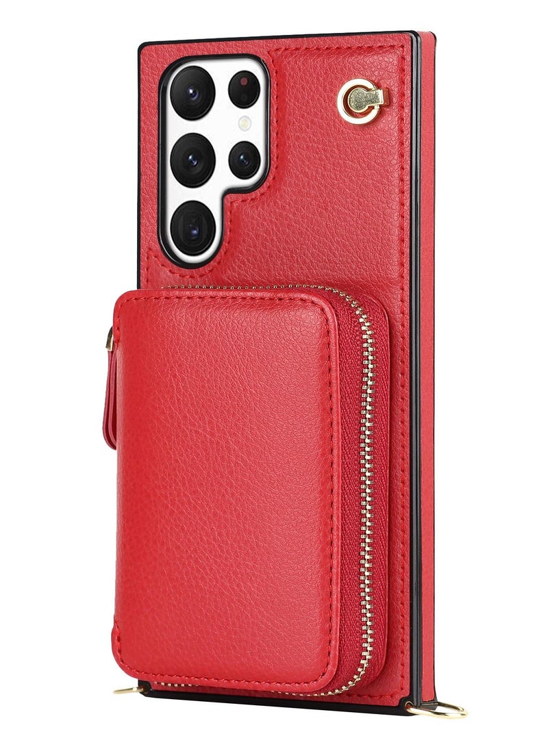 Suteni Crossbody Strap Back Cover Card Slots Leather Phone Case for Samsung - Image 1