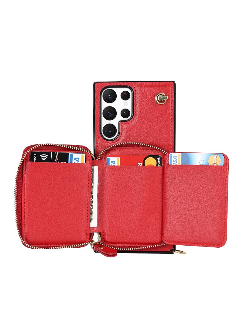 Suteni Crossbody Strap Back Cover Card Slots Leather Phone Case for Samsung - Image 3