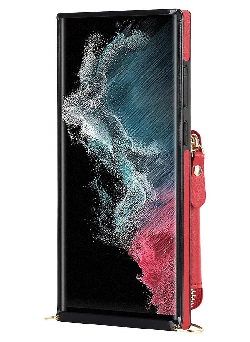 Suteni Crossbody Strap Back Cover Card Slots Leather Phone Case for Samsung - Image 2