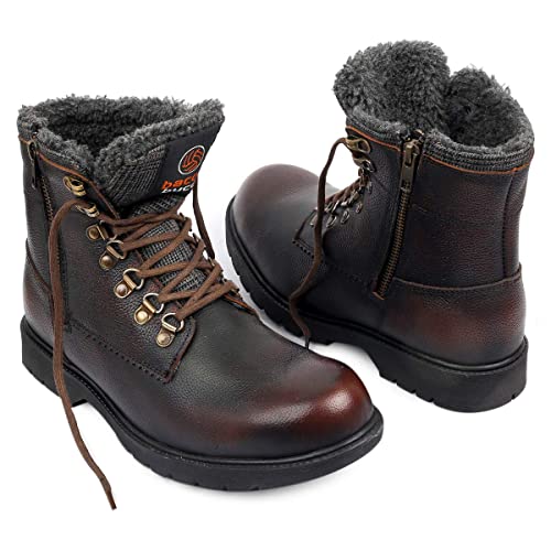 Bacca Bucci® Snowman Original 7-Eye Genuine Leather Water Proof Ankle Snow Boots for Men-with Fur- Brown, Size UK12 - Image 5