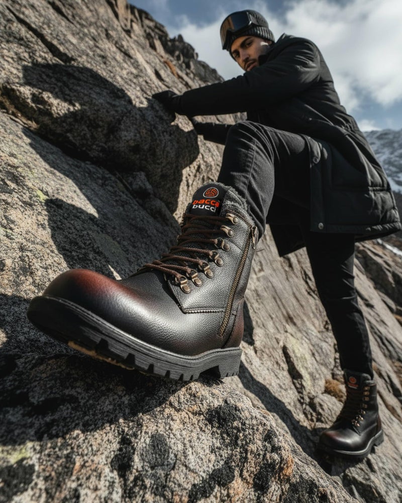 Bacca Bucci® Snowman Original 7-Eye Genuine Leather Water Proof Ankle Snow Boots for Men-with Fur- Brown, Size UK12 - Image 2