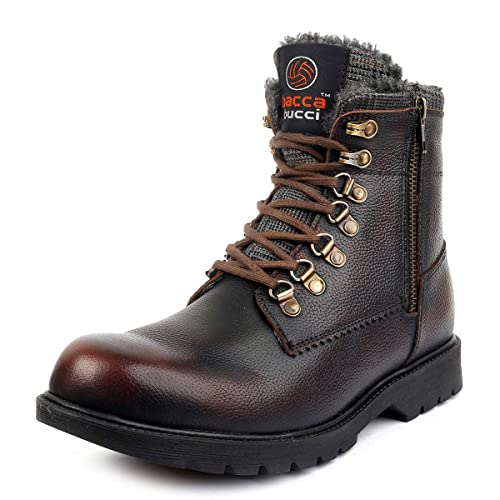 Bacca Bucci® Snowman Original 7-Eye Genuine Leather Water Proof Ankle Snow Boots for Men-with Fur- Brown, Size UK12 - Image 1