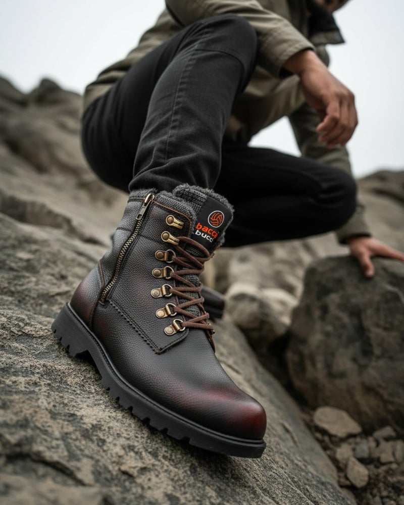 Bacca Bucci® Snowman Original 7-Eye Genuine Leather Water Proof Ankle Snow Boots for Men-with Fur- Brown, Size UK12 - Image 4