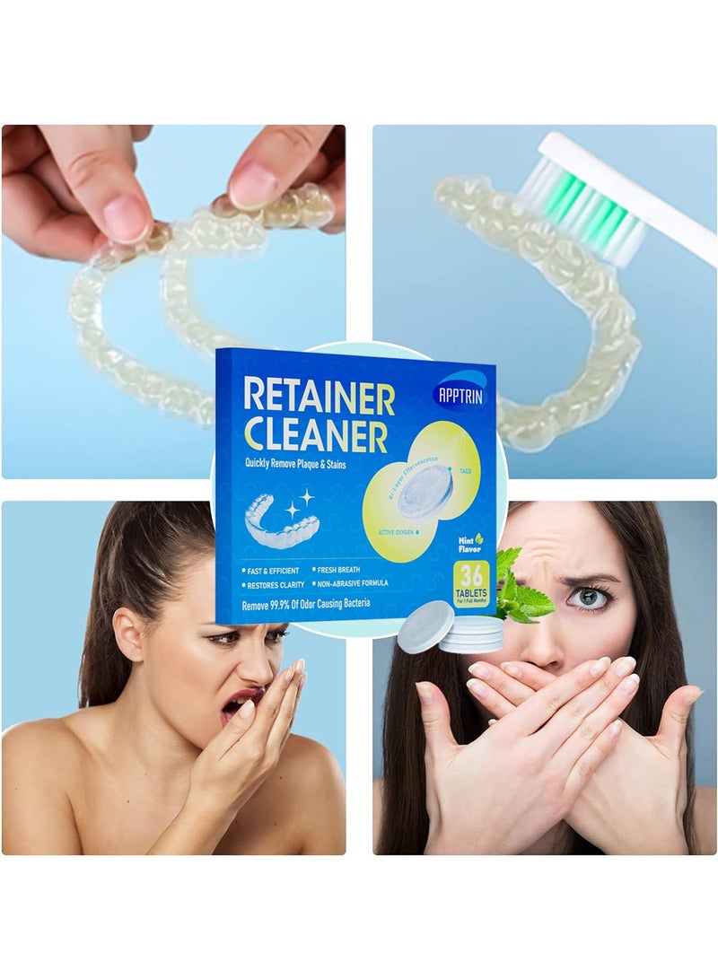 APPTRIN 36pcs Retainer Cleaner Tablets Denture Cleaning Tablets for Dental Appliances and Night Mouth Guard Cleanser Removes Odors Stains Plaque - Image 2