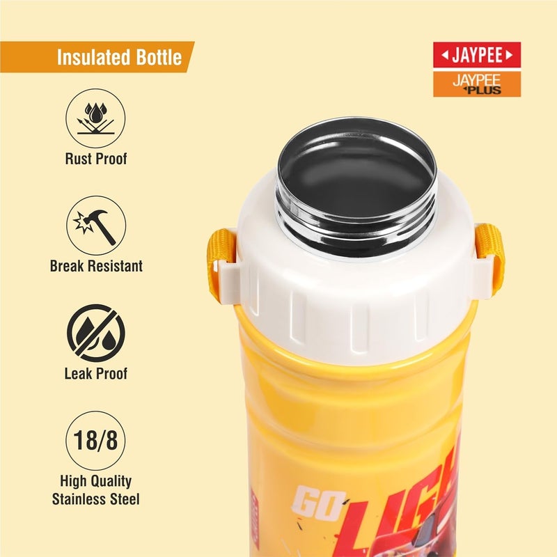 JAYPEE زجاجة ماء جايبي ستيل سيف 600 مل معزولة من الفولاذ المقاوم للصدأ بغطاء قابل للطي، تصميم مطبوع لسيارات ديزني، مضادة للتسرب، خالية من BPA، من الدرجة الغذائية، زجاجة مدرسية، زجاجة نزهة وزجاجة شرب للأطفال - Image 4