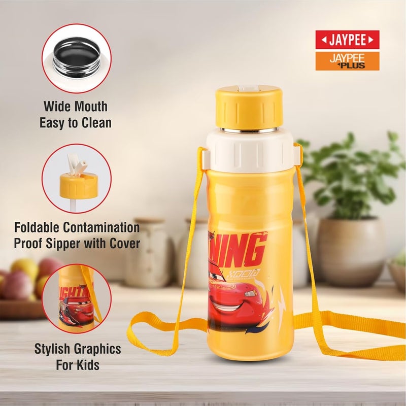 JAYPEE زجاجة ماء جايبي ستيل سيف 600 مل معزولة من الفولاذ المقاوم للصدأ بغطاء قابل للطي، تصميم مطبوع لسيارات ديزني، مضادة للتسرب، خالية من BPA، من الدرجة الغذائية، زجاجة مدرسية، زجاجة نزهة وزجاجة شرب للأطفال - Image 2