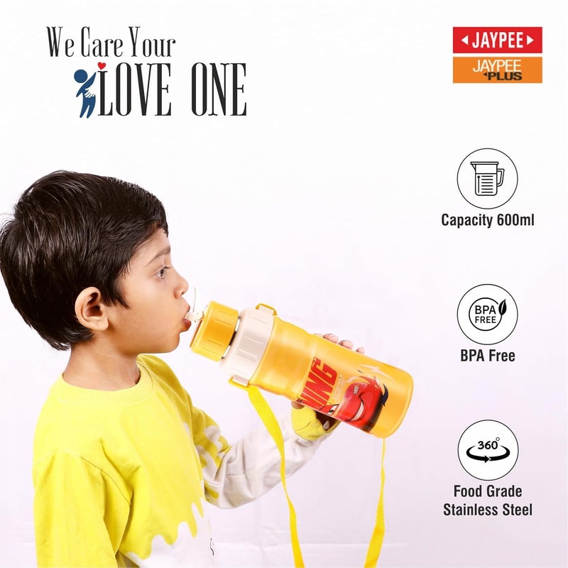 JAYPEE زجاجة ماء جايبي ستيل سيف 600 مل معزولة من الفولاذ المقاوم للصدأ بغطاء قابل للطي، تصميم مطبوع لسيارات ديزني، مضادة للتسرب، خالية من BPA، من الدرجة الغذائية، زجاجة مدرسية، زجاجة نزهة وزجاجة شرب للأطفال - Image 3