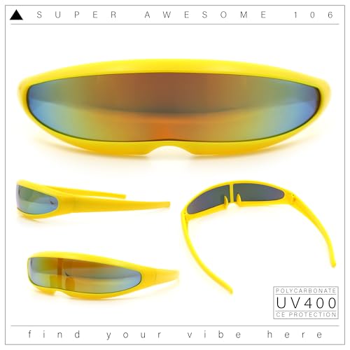 SA106 Mirror Lens Monolens Cyclops Robotic Futuristic Sunglasses Yellow Mirror - Image 4