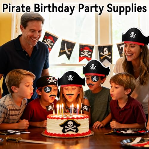 Halatool 12 Set Pirate Accessories for Kids Include 12 Felt Pirates Hats with 12 Eye Patches and 12 Mustaches Pirate Costume Accessories for Halloween Masquerade Cosplay Party Favors Decor - Image 5