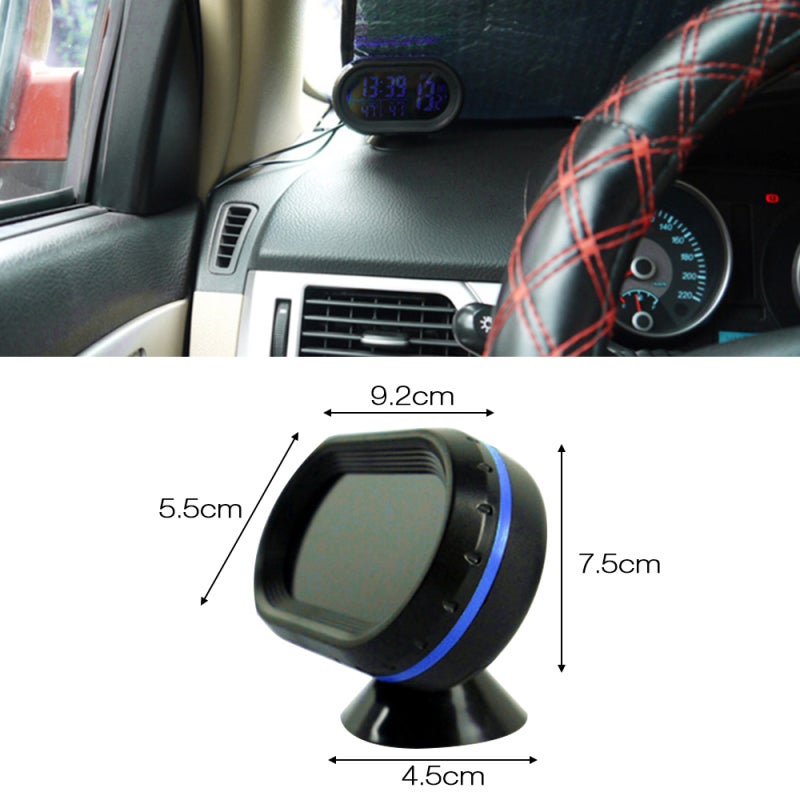 3 In 1 Car Voltmeter Voltage Tester, Blue: Dual Temperature Gauge With Switchable °C/°F, Date/Time Display, Snooze Function - For 12V/24V Car Systems - Image 2