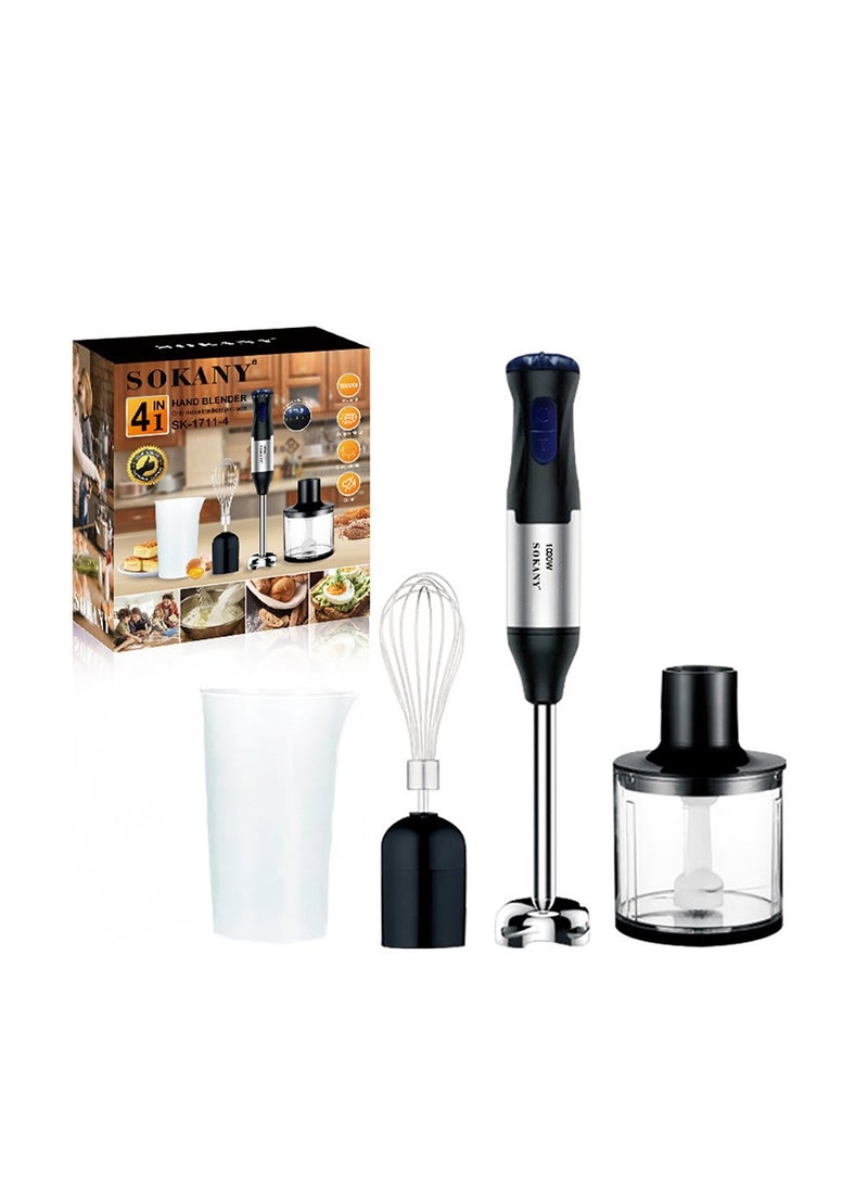 sokany Hand Blender with Two Speed Adjustable 1000 Watt 4-in-1 Stainless Steel Blades Ergonomic handle with Chopper, Whisk, 700ml Mixing Beaker, Detachable Electric Stick Blender Set - Image 1