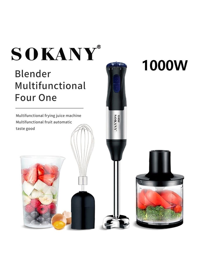 sokany Hand Blender with Two Speed Adjustable 1000 Watt 4-in-1 Stainless Steel Blades Ergonomic handle with Chopper, Whisk, 700ml Mixing Beaker, Detachable Electric Stick Blender Set - Image 2