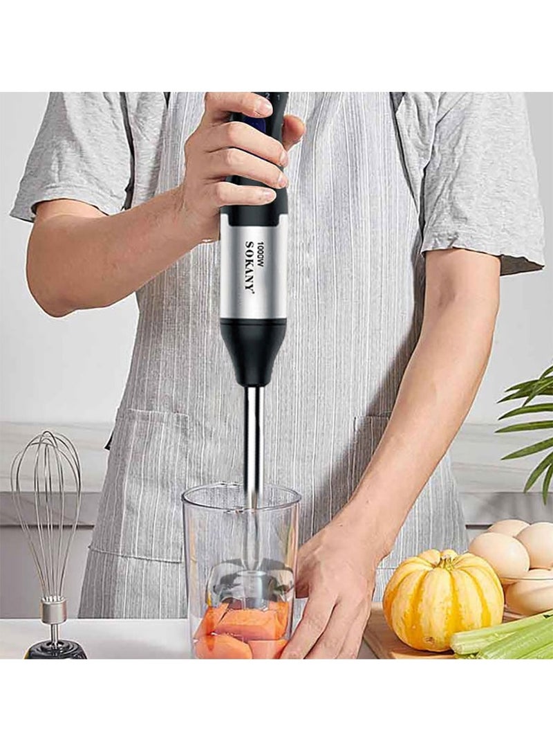 sokany Hand Blender with Two Speed Adjustable 1000 Watt 4-in-1 Stainless Steel Blades Ergonomic handle with Chopper, Whisk, 700ml Mixing Beaker, Detachable Electric Stick Blender Set - Image 4