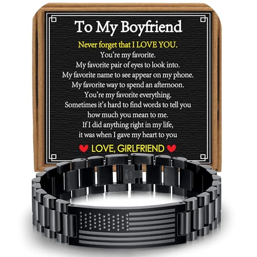 VULETO Gifts for Boyfriend from Girlfriend To My Boyfriend Stainless Steel American Flag Watch Link Bracelet Birthday Anniversary Military Valentines Christmas Jewelry Gifts Presents for Men BF - Image 1