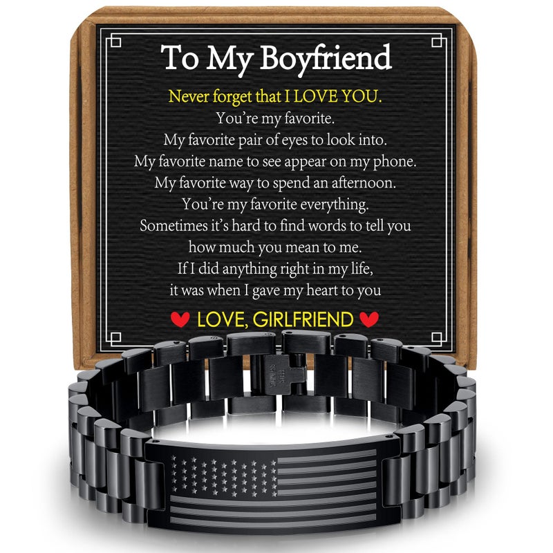 VULETO Gifts for Boyfriend from Girlfriend To My Boyfriend Stainless Steel American Flag Watch Link Bracelet Birthday Anniversary Military Valentines Christmas Jewelry Gifts Presents for Men BF - Image 2
