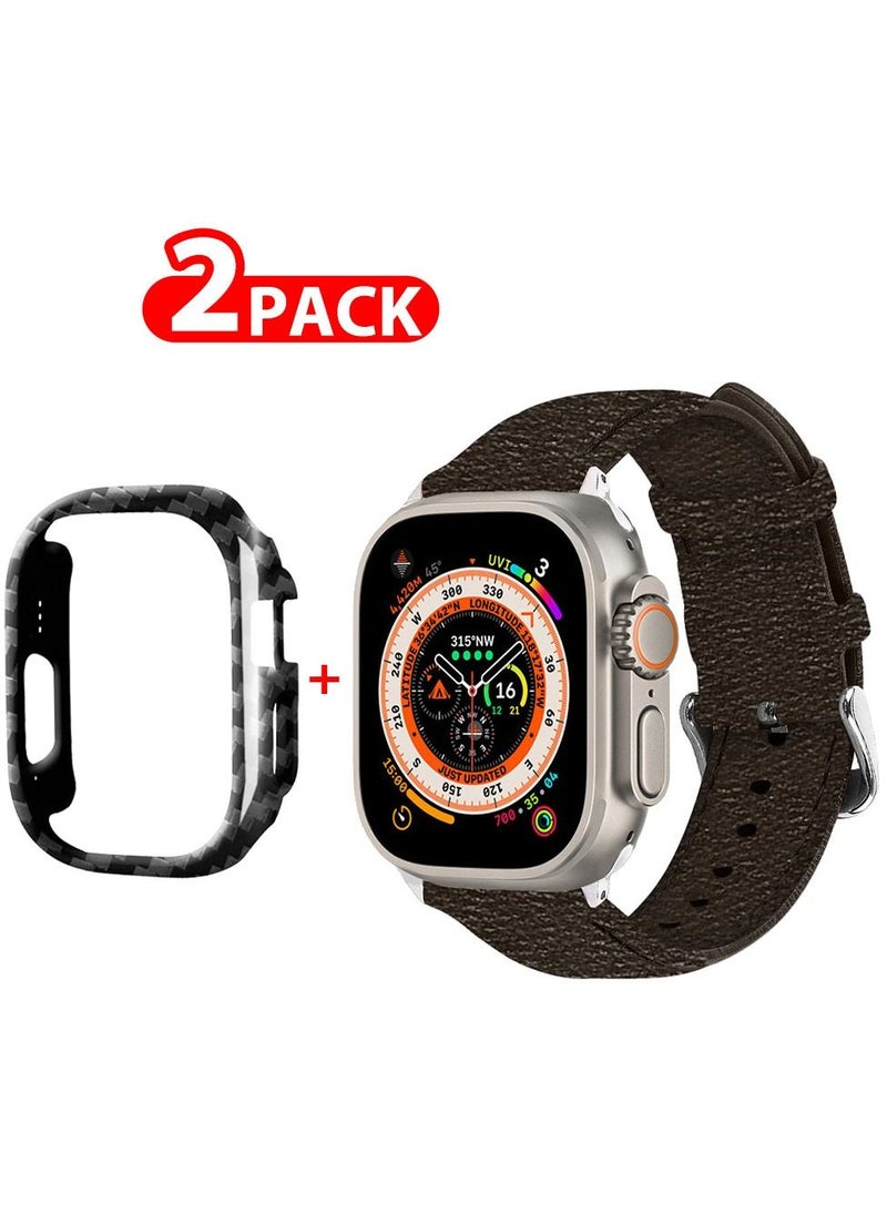 CATANES - 2 Packs For Apple Watch Band 49mm Leather Band Buckle Strap Wristband and Carbon Fiber Cup Holder Choccolaty - Image 1