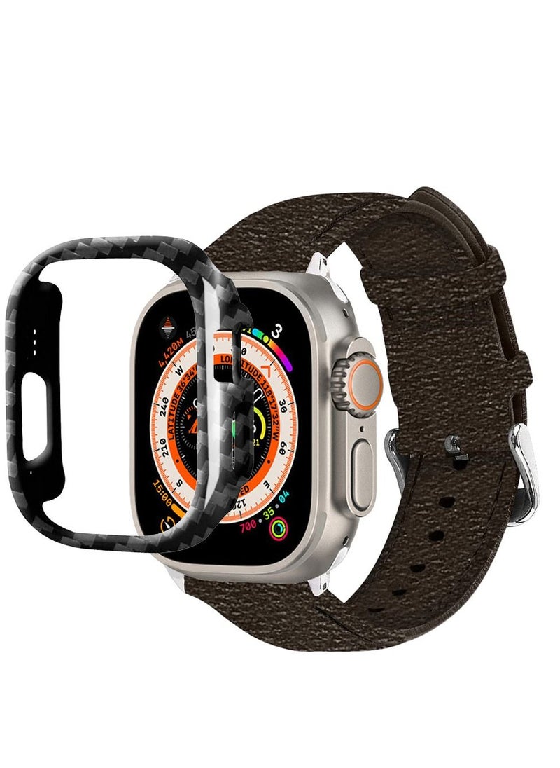 CATANES - 2 Packs For Apple Watch Band 49mm Leather Band Buckle Strap Wristband and Carbon Fiber Cup Holder Choccolaty - Image 1