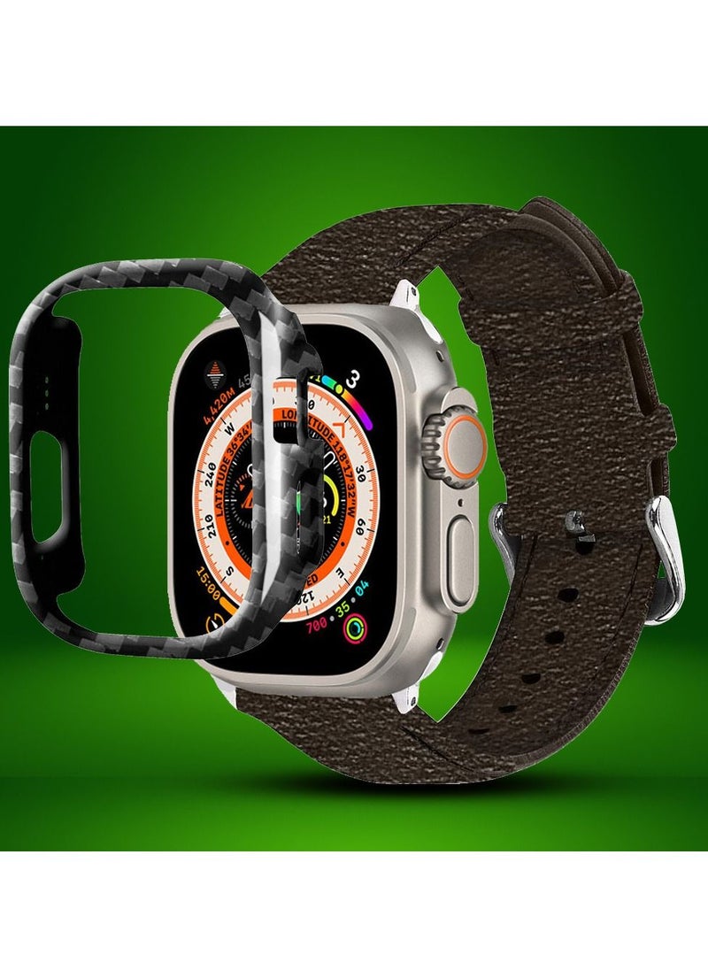 CATANES - 2 Packs For Apple Watch Band 49mm Leather Band Buckle Strap Wristband and Carbon Fiber Cup Holder Choccolaty - Image 1