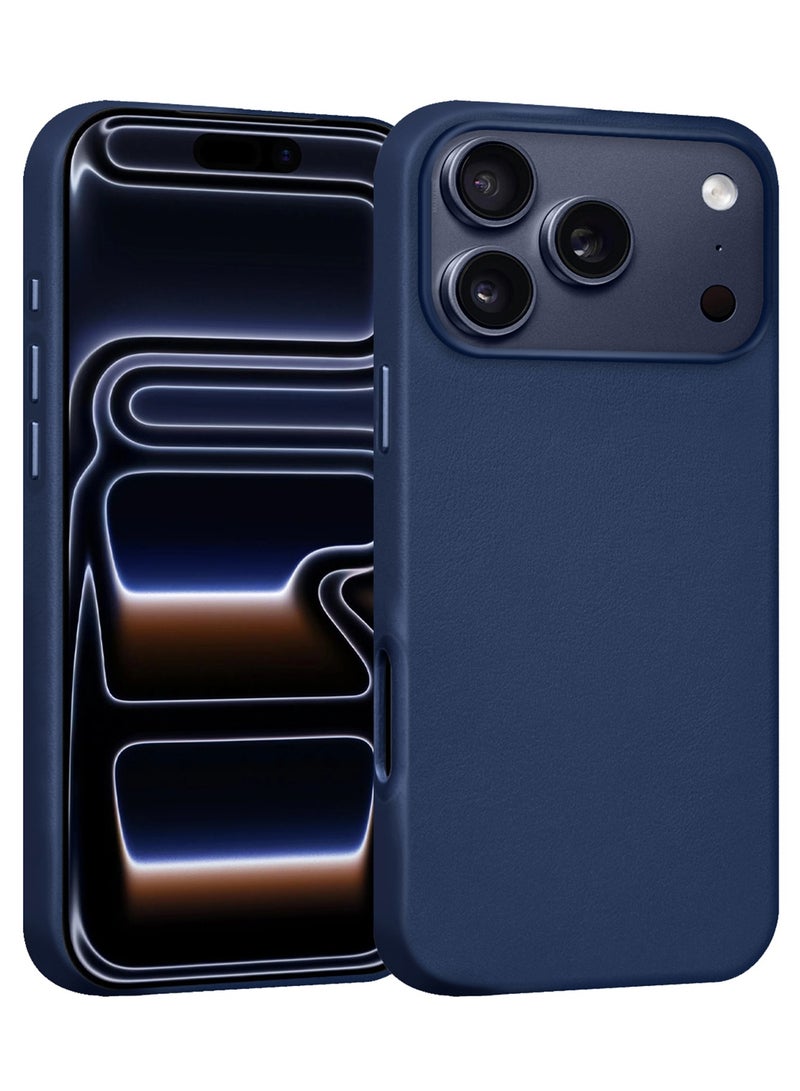 CATANES Premium Leather Case for iPhone 17 Pro – Shockproof, Waterproof, Matte Finish, Anti-Slip, Slim Fit - Deep Blue - Image 1