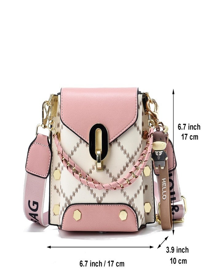 Xiaoyu Small Crossbody Bags for Women Fashion Cell Phone Purse Shoulder Handbags with Wide Strap (Pink) - Image 3