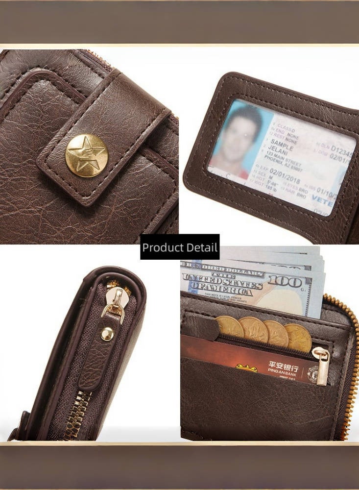 Vintage Style Tri-fold Wallet with Banknotes Compartment, ID Window, Coin Pocket and Card Slots  - Image 4