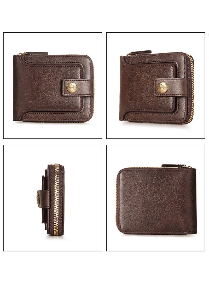 Vintage Style Tri-fold Wallet with Banknotes Compartment, ID Window, Coin Pocket and Card Slots  - Image 2