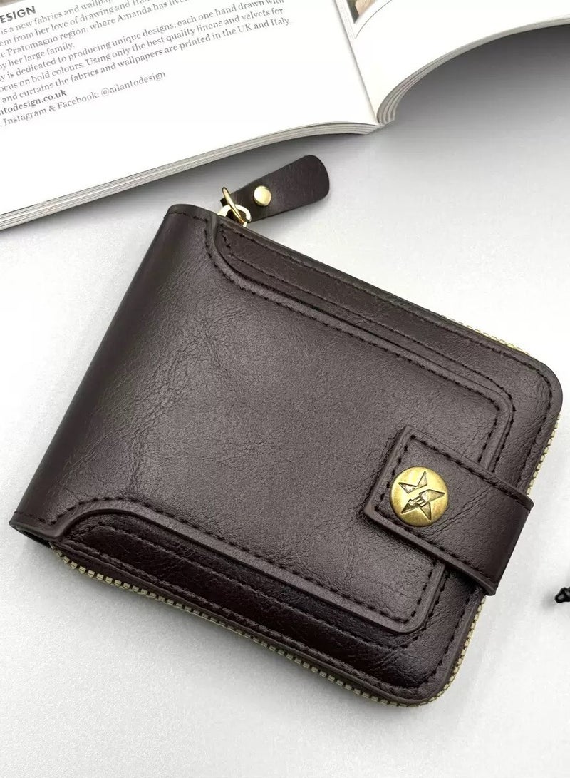 Vintage Style Tri-fold Wallet with Banknotes Compartment, ID Window, Coin Pocket and Card Slots  - Image 5
