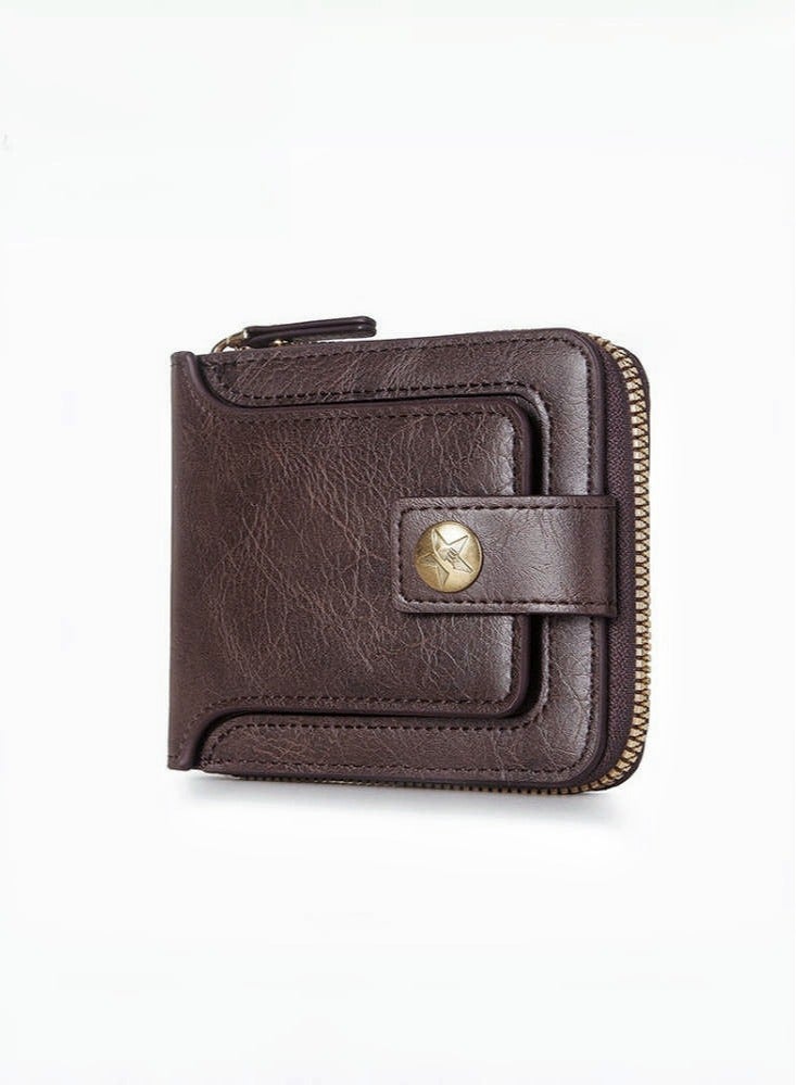 Vintage Style Tri-fold Wallet with Banknotes Compartment, ID Window, Coin Pocket and Card Slots  - Image 1