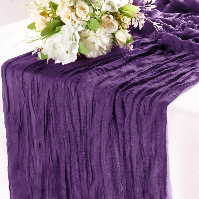 Enyeopd Cheesecloth Table Runner Dark Purple 10FT Gauze Rustic Cheese Cloth Dining Table Decor Runners for Party Birthday Bridal Shower Baby Wedding Decorations 1Pack 35x120 Inches - Image 1