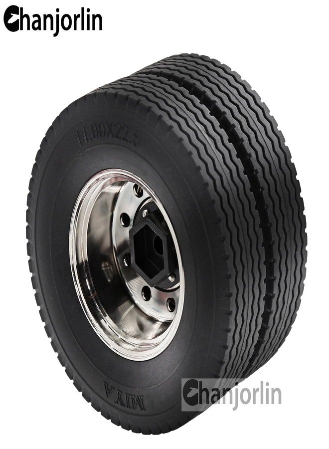 Chanjorlin 1/14 RC Rear Tractor Truck Tires Steel Alloy Wheels Rims Hubs OD 84mm Rubber Traile Tyres for Tamiya 1:14 Scale Tractor Trailer Truck Car Upgrades Or Other 1/14 Truck Models 2PCS - Image 4