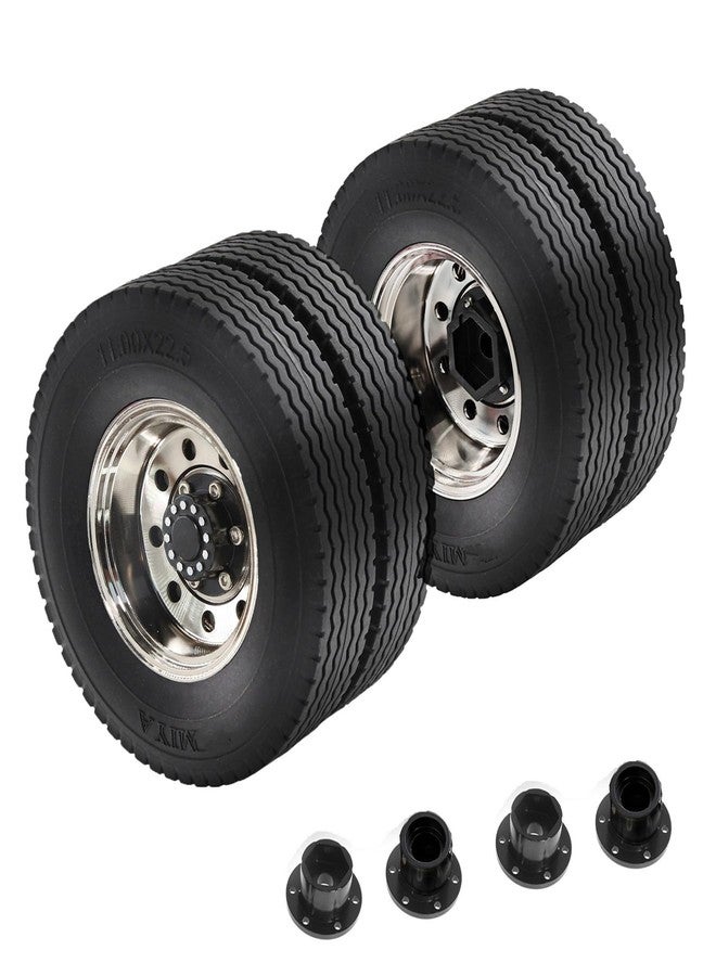 Chanjorlin 1/14 RC Rear Tractor Truck Tires Steel Alloy Wheels Rims Hubs OD 84mm Rubber Traile Tyres for Tamiya 1:14 Scale Tractor Trailer Truck Car Upgrades Or Other 1/14 Truck Models 2PCS - Image 1