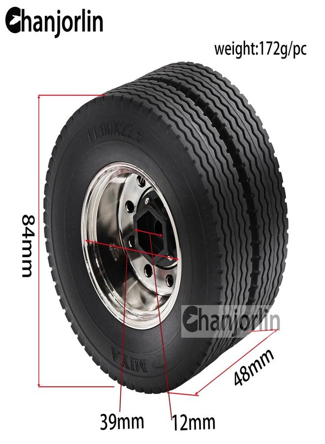 Chanjorlin 1/14 RC Rear Tractor Truck Tires Steel Alloy Wheels Rims Hubs OD 84mm Rubber Traile Tyres for Tamiya 1:14 Scale Tractor Trailer Truck Car Upgrades Or Other 1/14 Truck Models 2PCS - Image 2