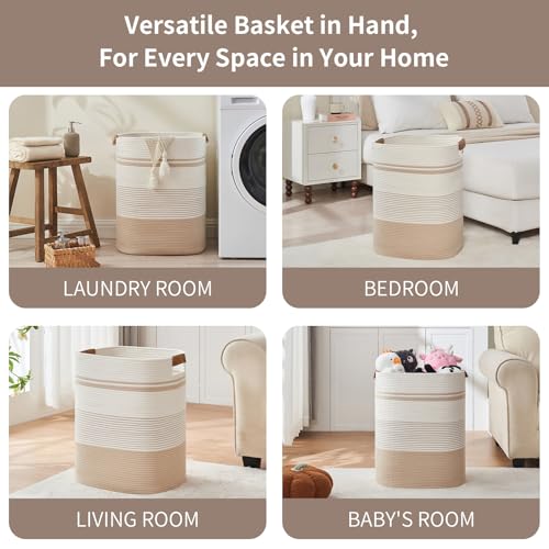 AINUOQI Laundry Basket with Handles - Blanket Basket & Hampers for Bedroom Aesthetic, Laundry Hamper & Blanket Storage for Living Room, Clothes Hamper, Tall, Large 17" x 14" x 22”, Off-white - Image 3