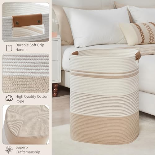 AINUOQI Laundry Basket with Handles - Blanket Basket & Hampers for Bedroom Aesthetic, Laundry Hamper & Blanket Storage for Living Room, Clothes Hamper, Tall, Large 17" x 14" x 22”, Off-white - Image 4