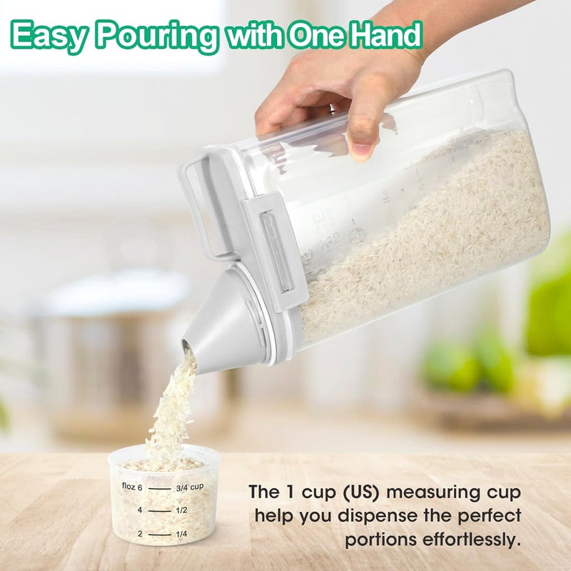 TBMax Rice Storage container 4 Lbs, Small Rice Dispenser with Measuring Cup, Grey Cereal Containers Flour Bin, Kitchen Food Storage Container and Pantry Organizers, Pet Dog Cat Food Dispenser - Image 3