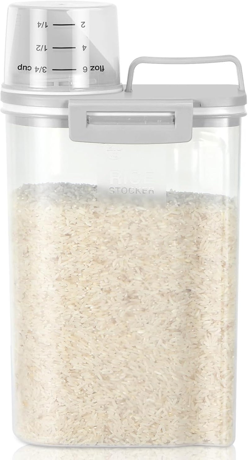 TBMax Rice Storage container 4 Lbs, Small Rice Dispenser with Measuring Cup, Grey Cereal Containers Flour Bin, Kitchen Food Storage Container and Pantry Organizers, Pet Dog Cat Food Dispenser - Image 1