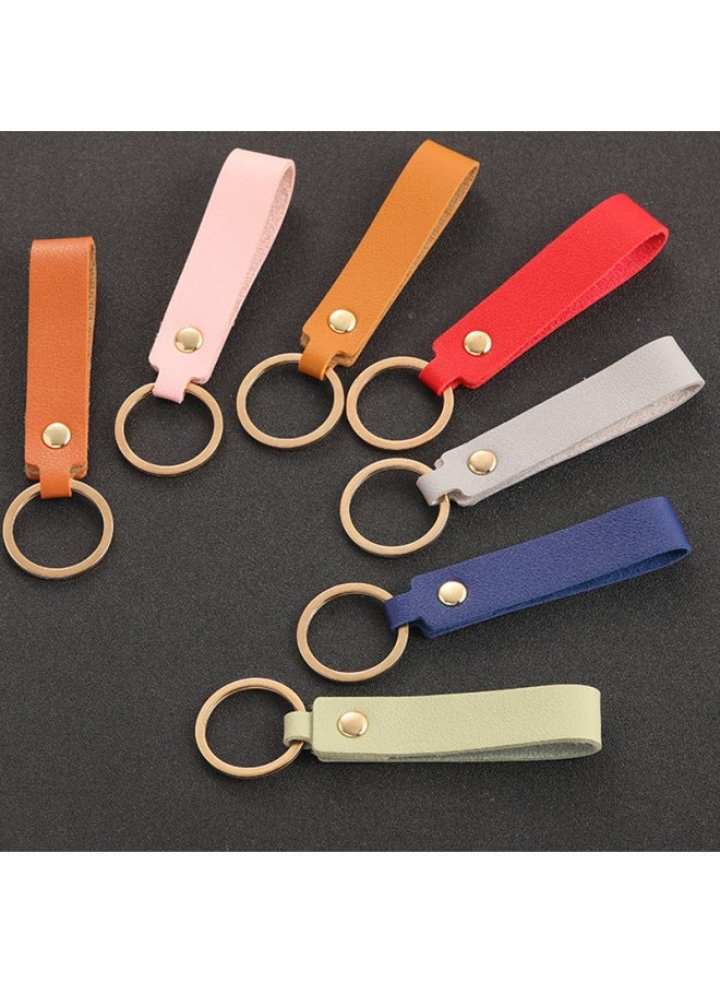 Generic Soft PU Leather Key Chains for Friends Colorful Simple Blank Keyring Pendant Short Style Car Keychain Accessories Keys Storage-Color:Yellow - Image 3