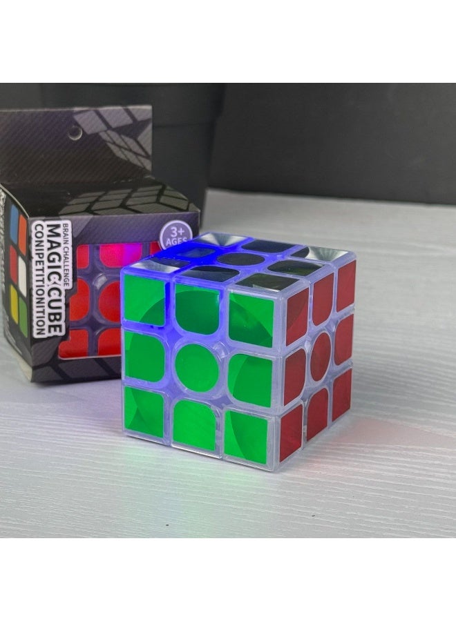 ماجيك كيوب مكعب سحري 3x3 مع إضاءة LED، لعبة ألغاز شفافة لتحدي الدماغ - Image 4