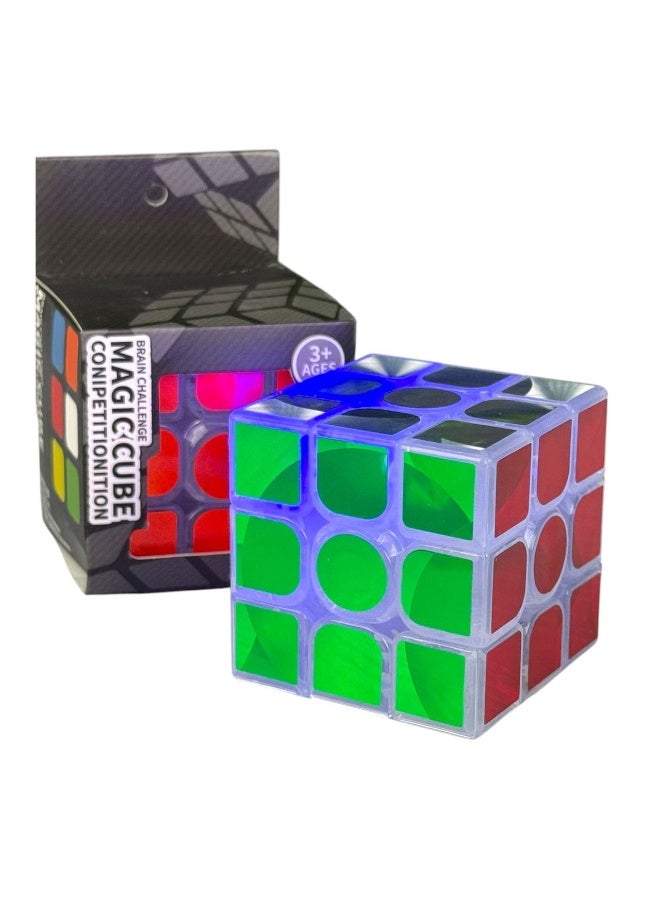 ماجيك كيوب مكعب سحري 3x3 مع إضاءة LED، لعبة ألغاز شفافة لتحدي الدماغ - Image 1