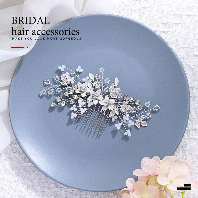 Catery Rhinestone Hair Combs Silver Flower Wedding Hairpieces Bridal Side Clips Accessories for Brides and Women - Image 4