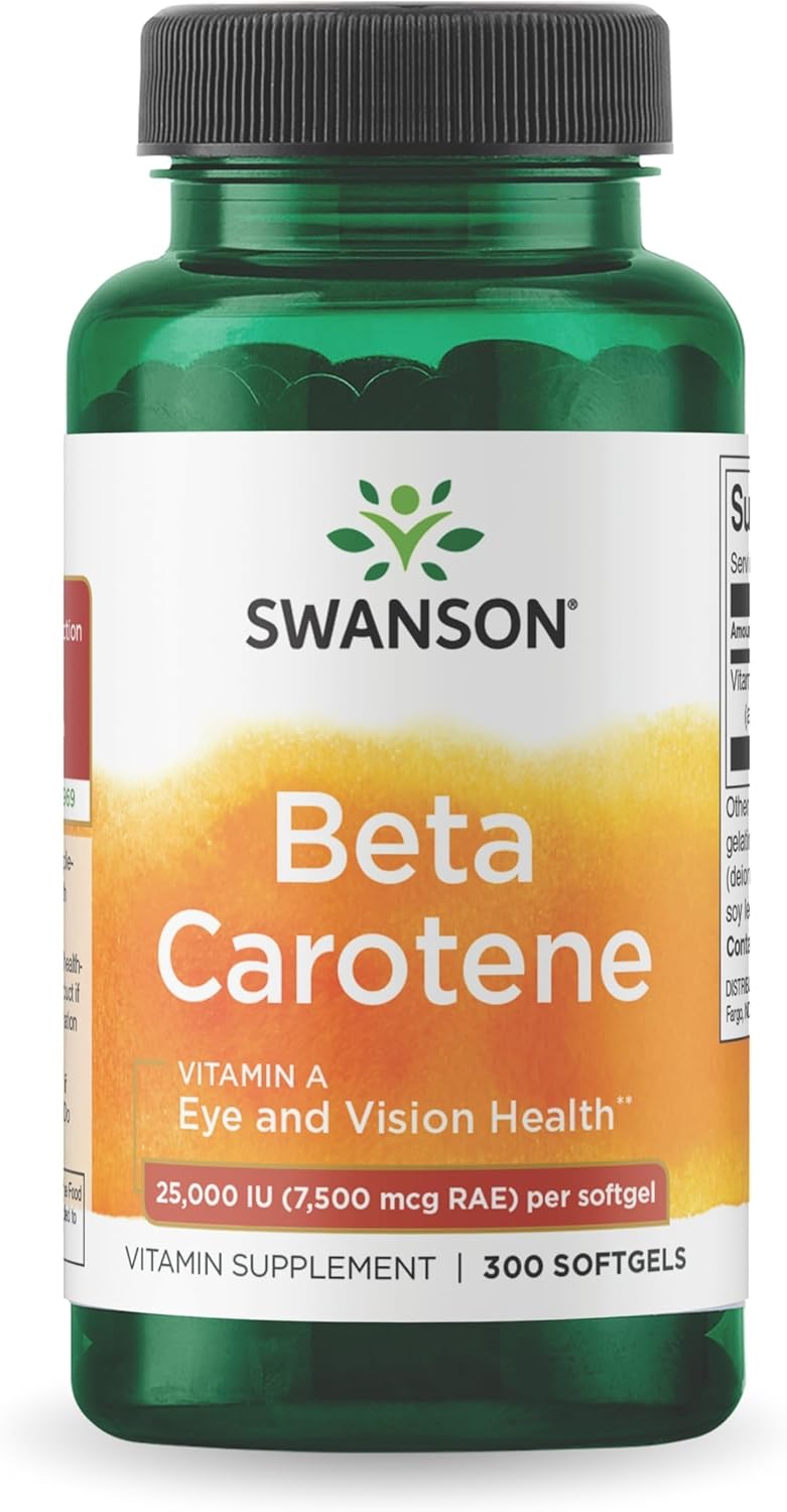 Swanson BetaCarotene Vitamin A 25000 IU Softgels  Skin Eye and Immune System Health  Antioxidant Support  7500 mcg 300 Softgels - Image 1