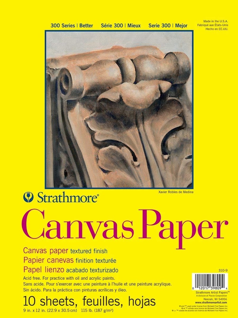 Strathmore 300 Series Canvas Paper Pad - 9x12 inches, 10 Sheets, Textured Finish for Oil and Acrylic Painting - Image 1