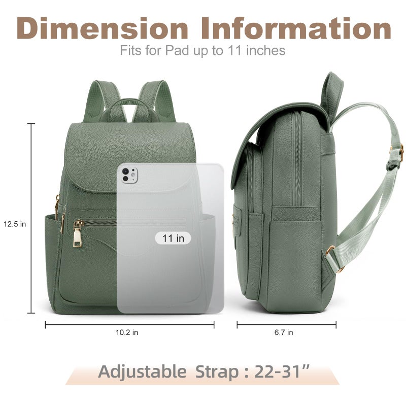 SYTRAH Mini Backpack Purse for Women, Causal Small Backpack with Built-in RFID Wallet & 11" Tablet Sleeve, Stylish Travel Daypack for Daily Green - Image 4
