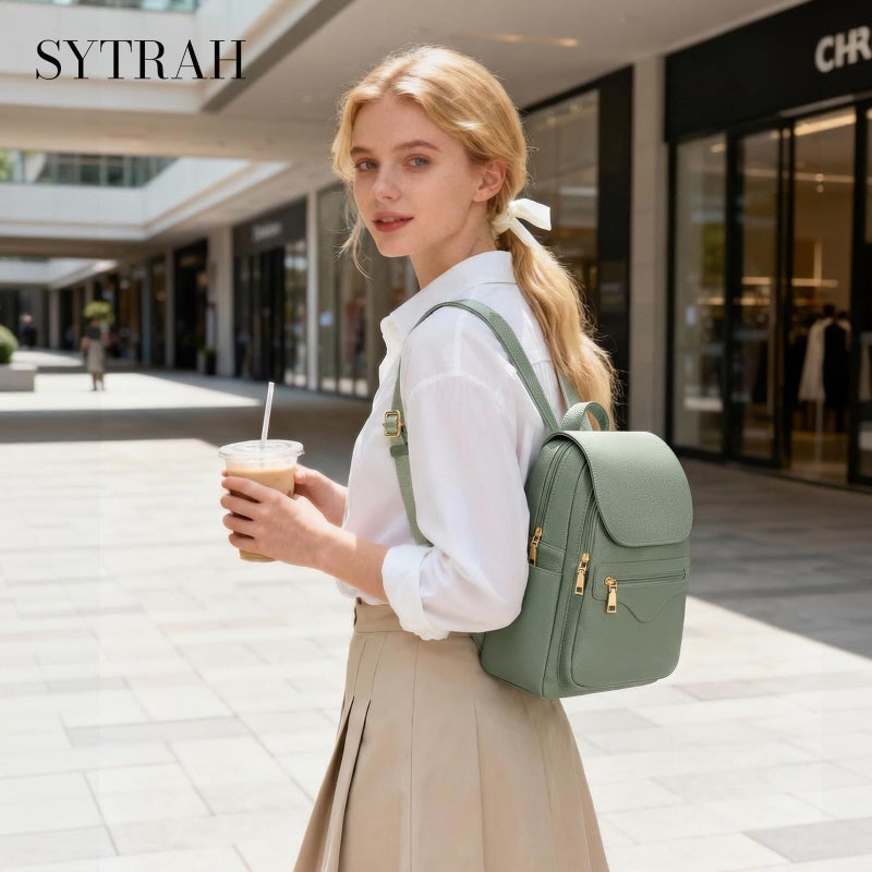 SYTRAH Mini Backpack Purse for Women, Causal Small Backpack with Built-in RFID Wallet & 11" Tablet Sleeve, Stylish Travel Daypack for Daily Green - Image 3