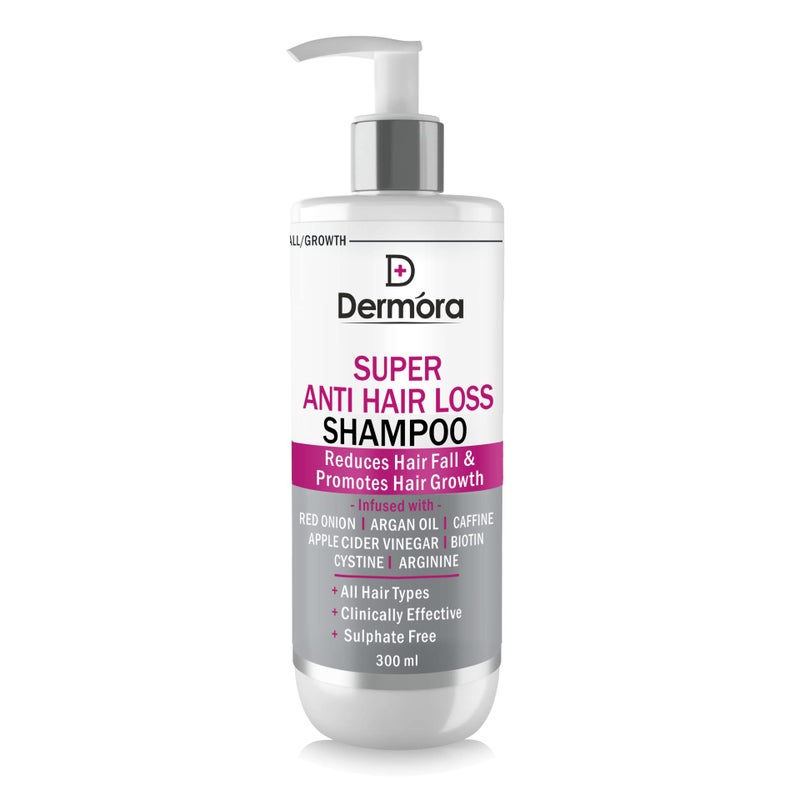 DERMORA Super Anti Hair Loss Shampoo, Sulfate & Paraben Free, With Caffeine, Red Onion, Argan Oil, Apple Cider Vinegar, For Hair Fall Control & Growth, All Hair Types, 300 ml - Image 4