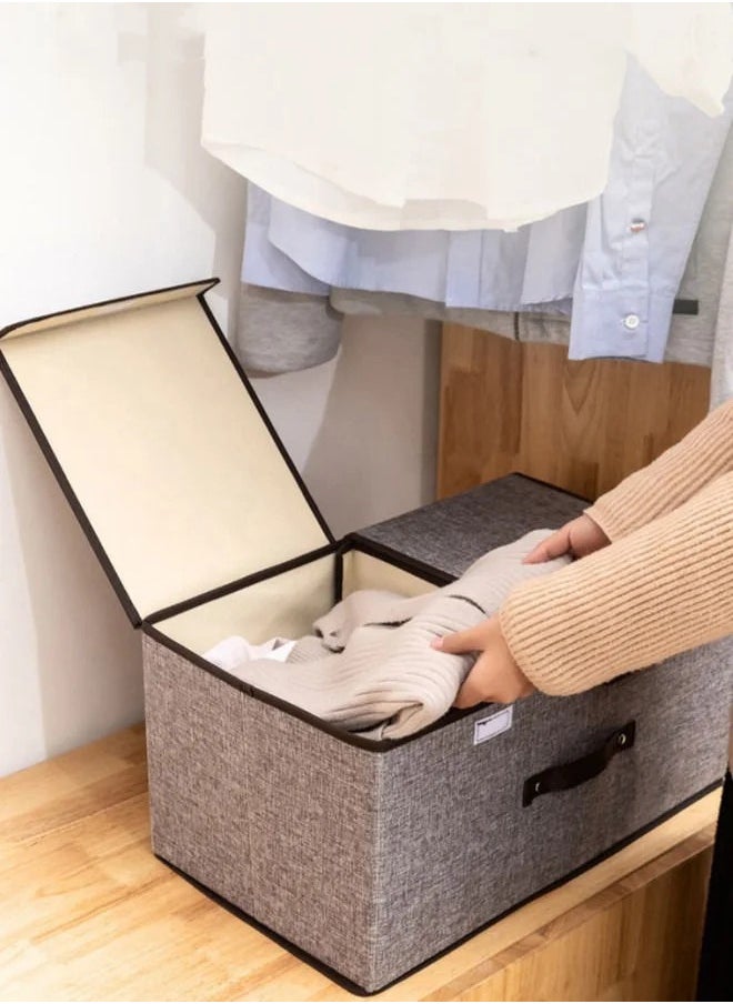 MIXDE 2 Pcs Large Capacity Foldable Storage Box Double Cover Clothes Organizer - Grey  - Image 4